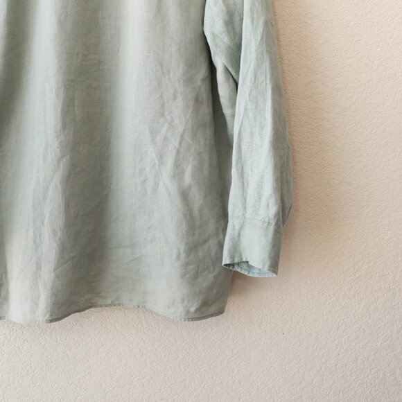 Caribbean Size XL Sage Green 100% Linen Button Up Roll Tab Shirt - Picture 11 of 12